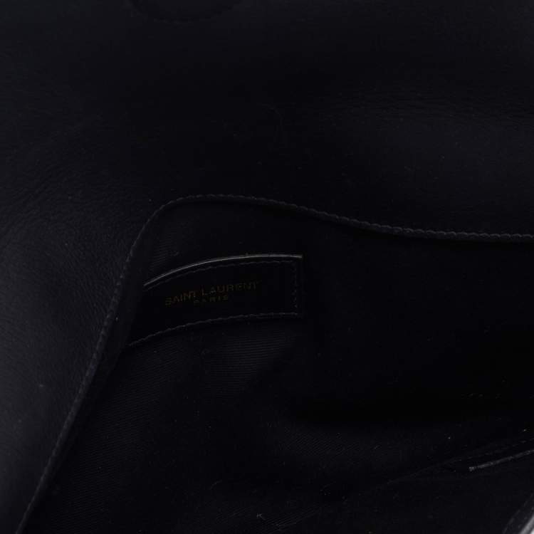 Pre Owned Saint Laurent Beige/Black Striped Canvas and Leather Medium Uptown Clutch