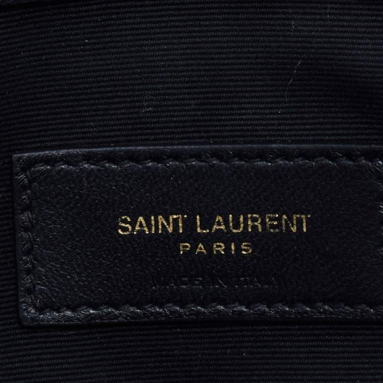 Pre Owned Saint Laurent Beige/Black Striped Canvas and Leather Medium Uptown Clutch
