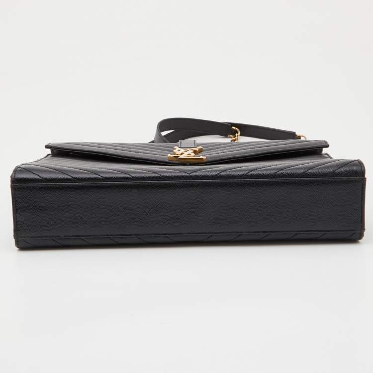 Pre Owned Saint Laurent Black Matelassé Leather Large Monogram Envelope Shoulder Bag
