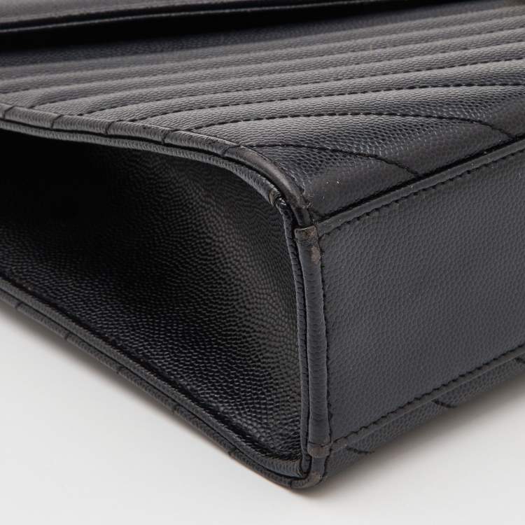 Pre Owned Saint Laurent Black Matelassé Leather Large Monogram Envelope Shoulder Bag