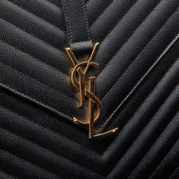 Pre Owned Saint Laurent Black Matelassé Leather Large Monogram Envelope Shoulder Bag