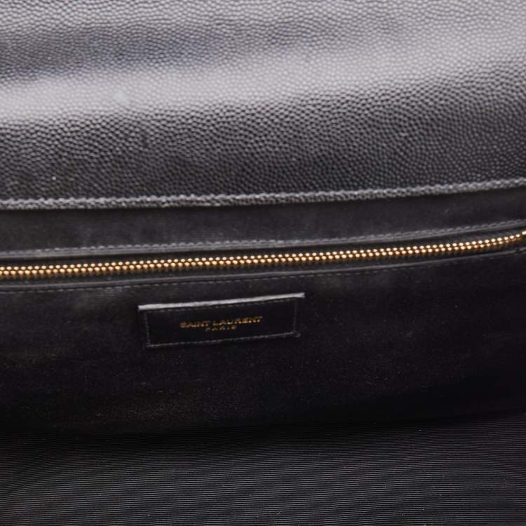 Pre Owned Saint Laurent Black Matelassé Leather Large Monogram Envelope Shoulder Bag