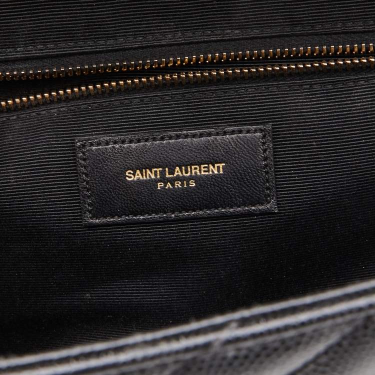 Pre Owned Saint Laurent Black Matelassé Leather Large Monogram Envelope Shoulder Bag
