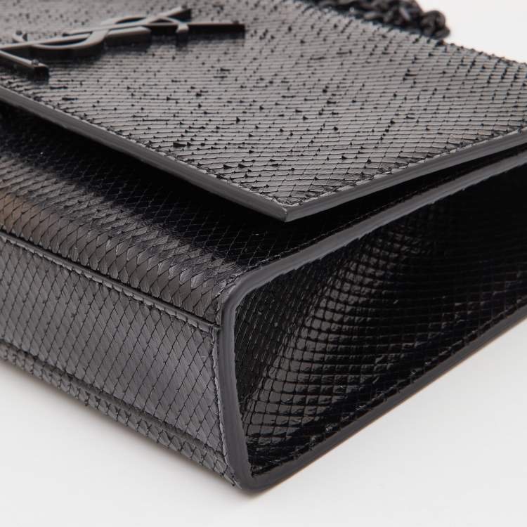 Pre Owned Saint Laurent Black Snakeskin Embossed Leather Medium Kate Shoulder Bag