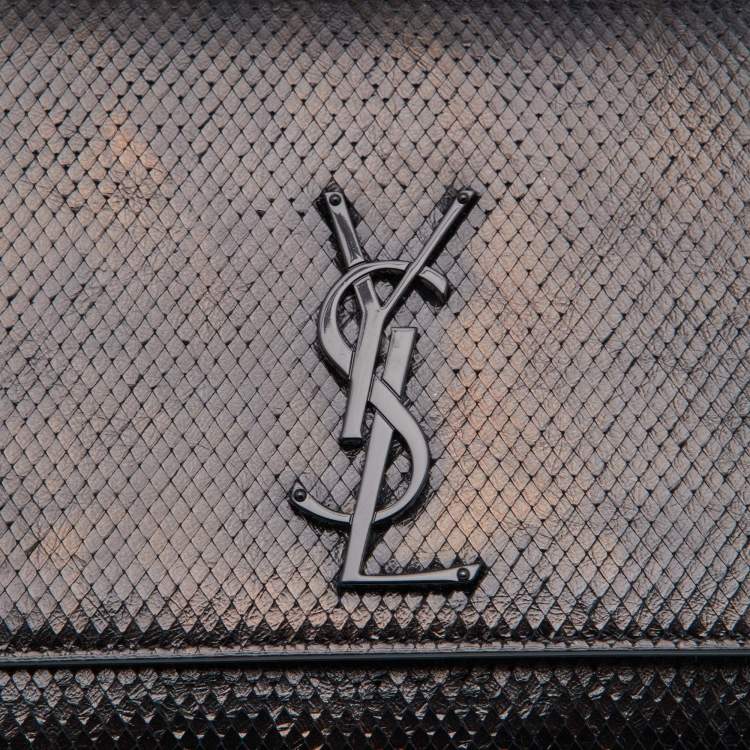 Pre Owned Saint Laurent Black Snakeskin Embossed Leather Medium Kate Shoulder Bag