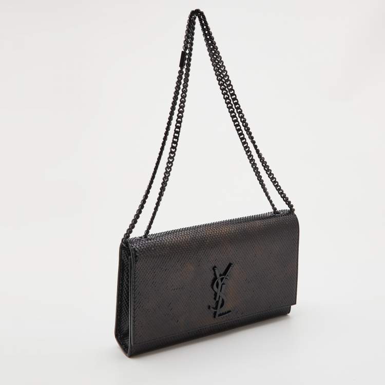 Pre Owned Saint Laurent Black Snakeskin Embossed Leather Medium Kate Shoulder Bag