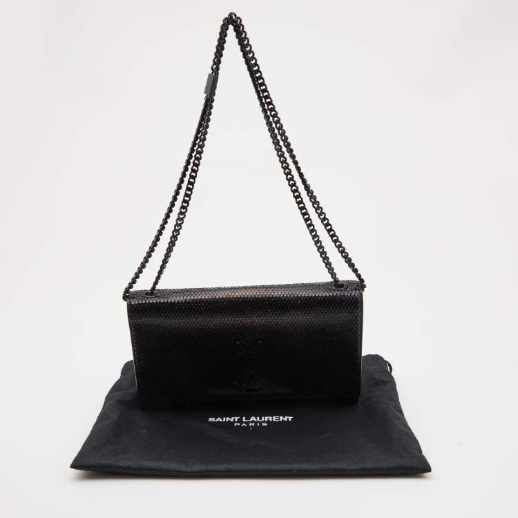 Pre Owned Saint Laurent Black Snakeskin Embossed Leather Medium Kate Shoulder Bag