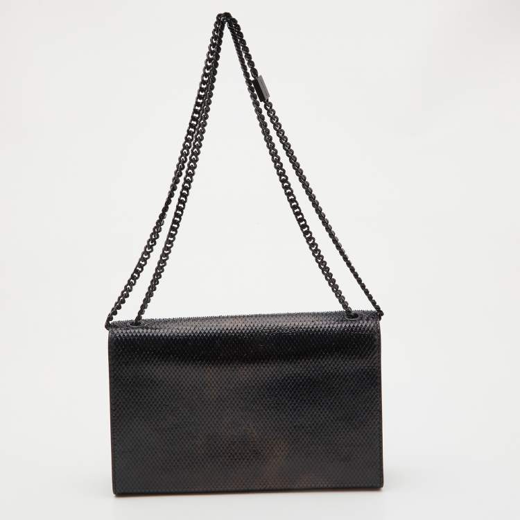 Pre Owned Saint Laurent Black Snakeskin Embossed Leather Medium Kate Shoulder Bag