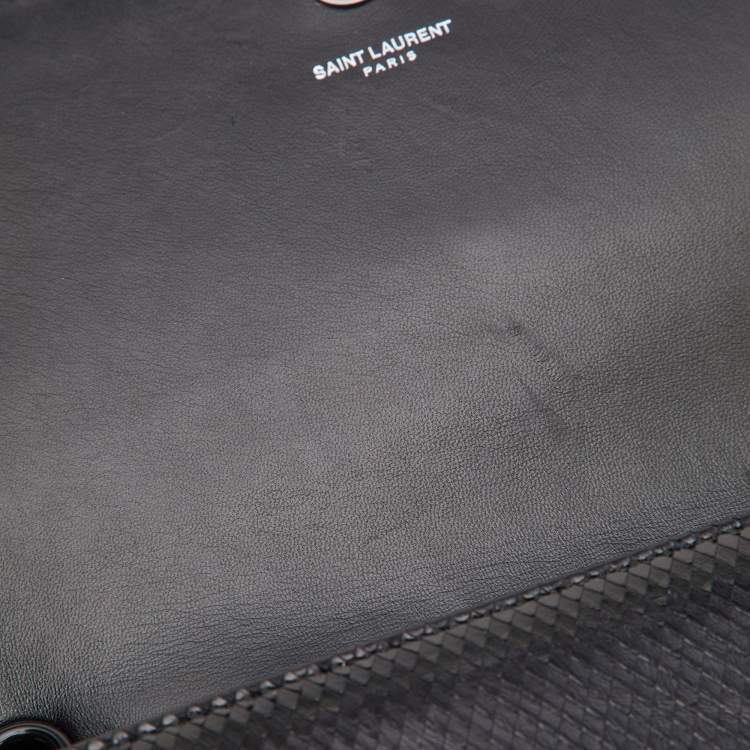 Pre Owned Saint Laurent Black Snakeskin Embossed Leather Medium Kate Shoulder Bag