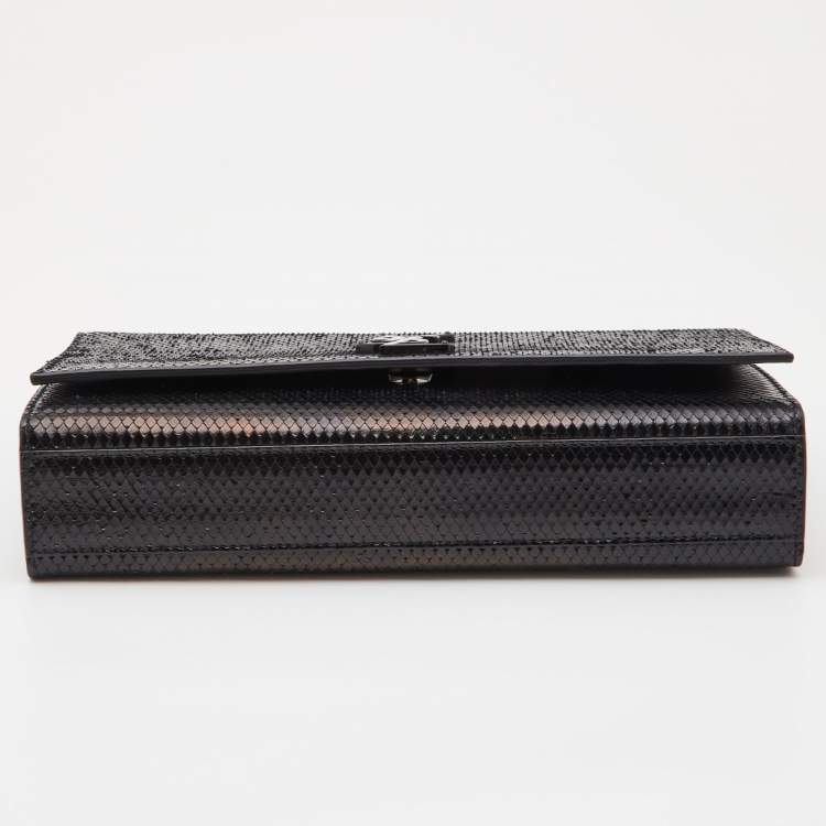 Pre Owned Saint Laurent Black Snakeskin Embossed Leather Medium Kate Shoulder Bag