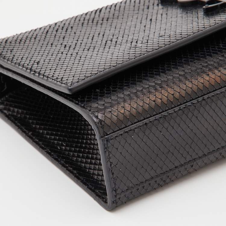 Pre Owned Saint Laurent Black Snakeskin Embossed Leather Medium Kate Shoulder Bag