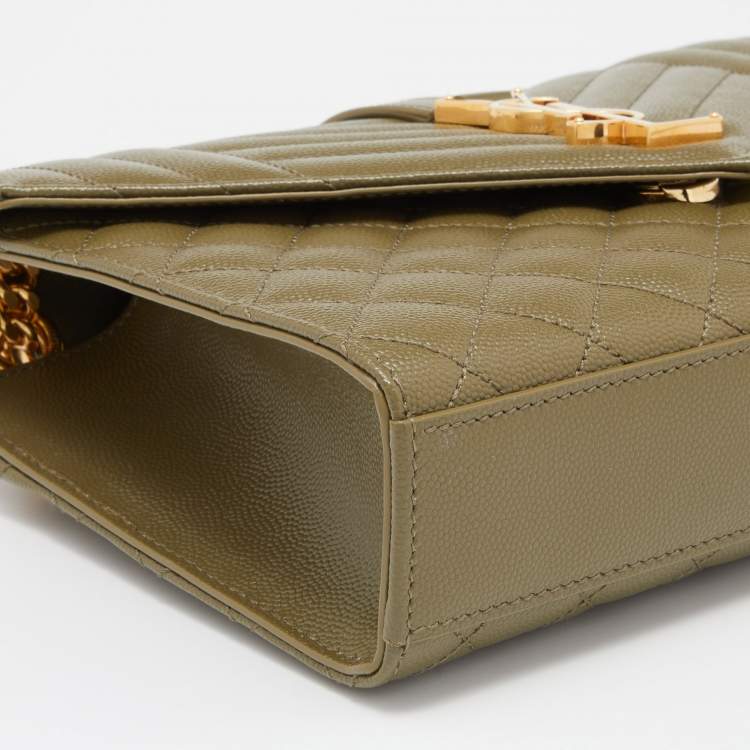Pre Owned Saint Laurent Green Mix Matelassé Leather Medium Envelope Chain Bag