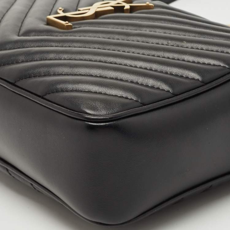 Pre Owned Saint Laurent Black Matelassé Leather Lou Camera Crossbody Bag