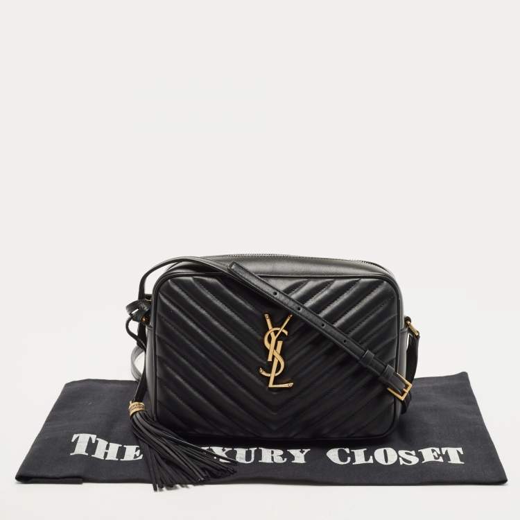 Pre Owned Saint Laurent Black Matelassé Leather Lou Camera Crossbody Bag