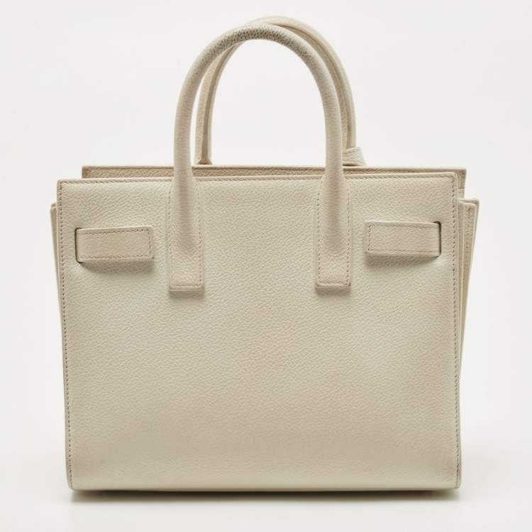 Pre Owned Saint Laurent White Leather Nano Classic Sac De Jour Tote