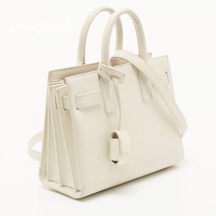 Pre Owned Saint Laurent White Leather Nano Classic Sac De Jour Tote