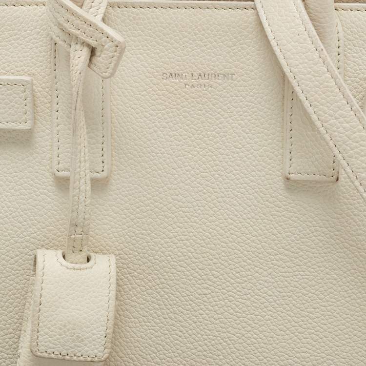 Pre Owned Saint Laurent White Leather Nano Classic Sac De Jour Tote
