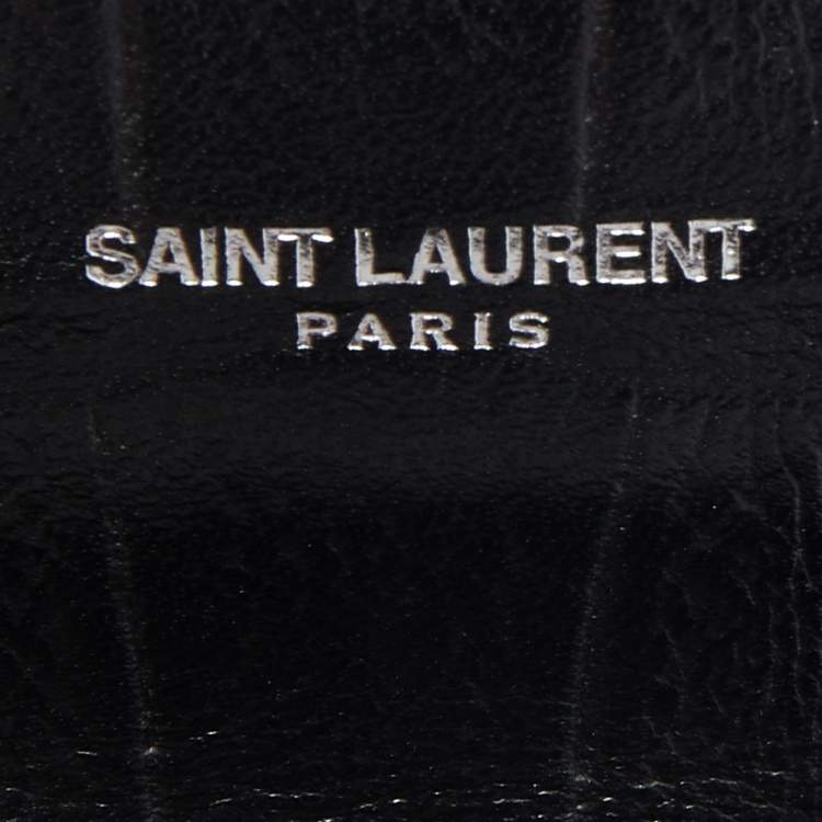 Pre Owned Saint Laurent Black Croc Embossed Leather Mini Candy Chain Wallet