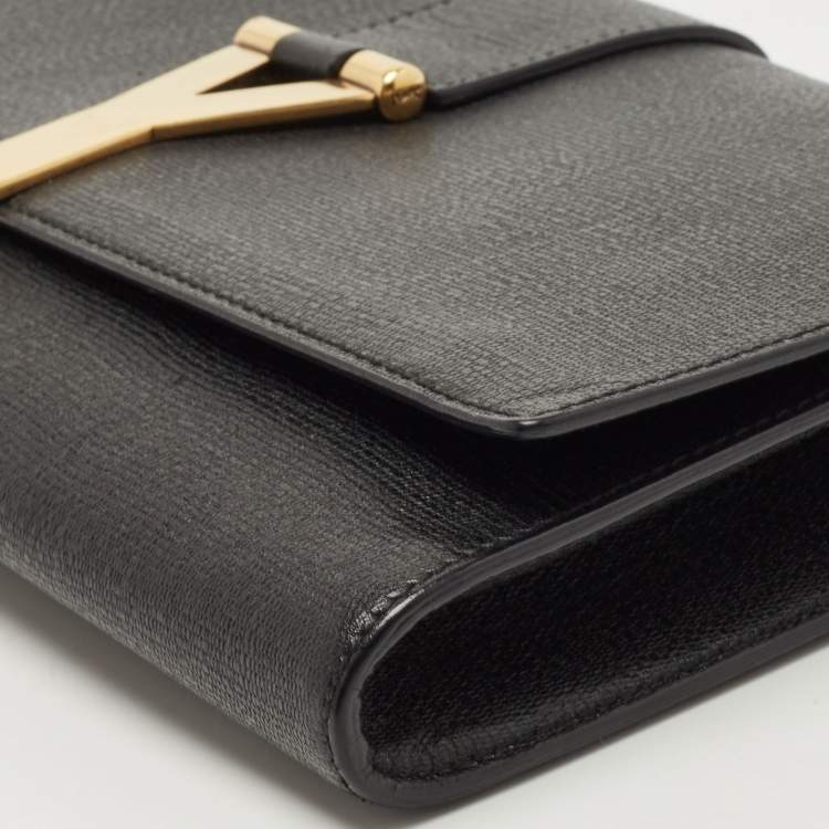 Pre Owned Saint Laurent Black Leather Y-Ligne Clutch