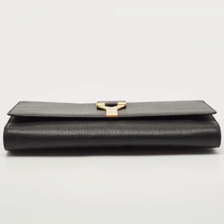 Pre Owned Saint Laurent Black Leather Y-Ligne Clutch