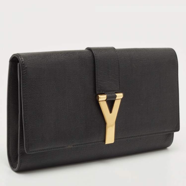 Pre Owned Saint Laurent Black Leather Y-Ligne Clutch