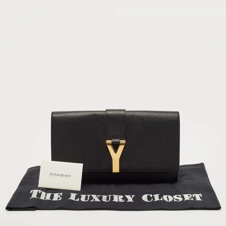 Pre Owned Saint Laurent Black Leather Y-Ligne Clutch