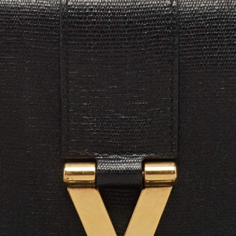 Pre Owned Saint Laurent Black Leather Y-Ligne Clutch