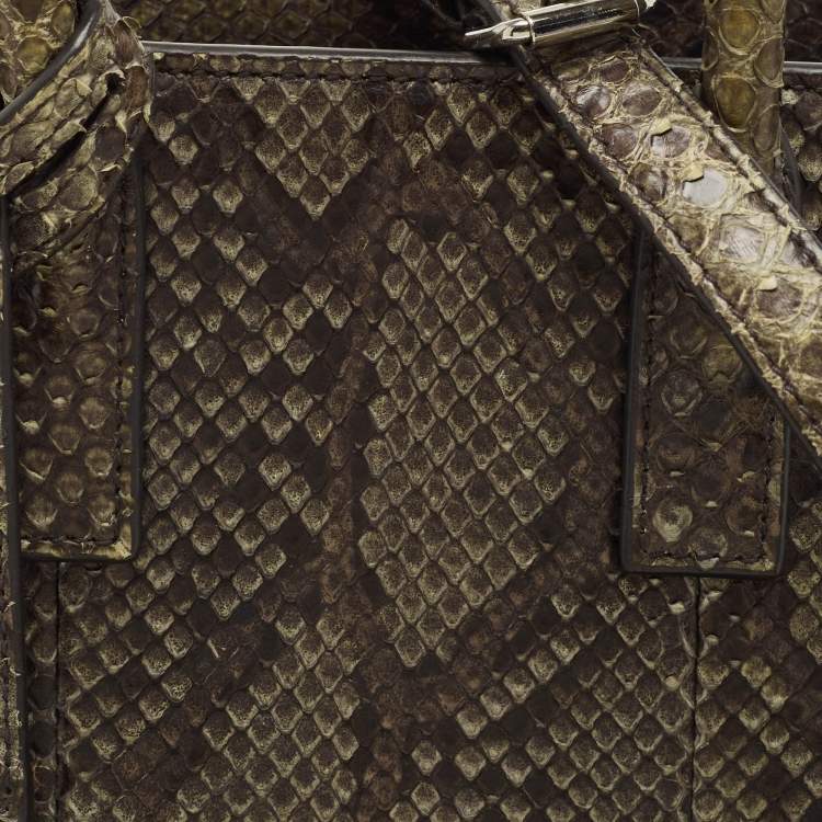 Pre Owned Saint Laurent Green/Black Python Nano Classic Sac De Jour Tote