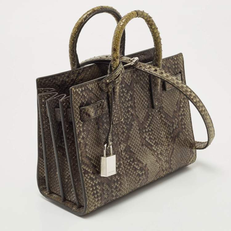 Pre Owned Saint Laurent Green/Black Python Nano Classic Sac De Jour Tote