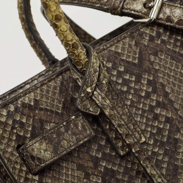 Pre Owned Saint Laurent Green/Black Python Nano Classic Sac De Jour Tote