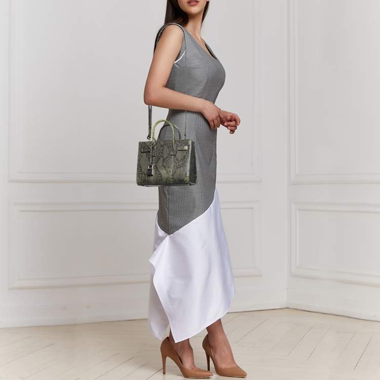 Pre Owned Saint Laurent Green/Black Python Nano Classic Sac De Jour Tote