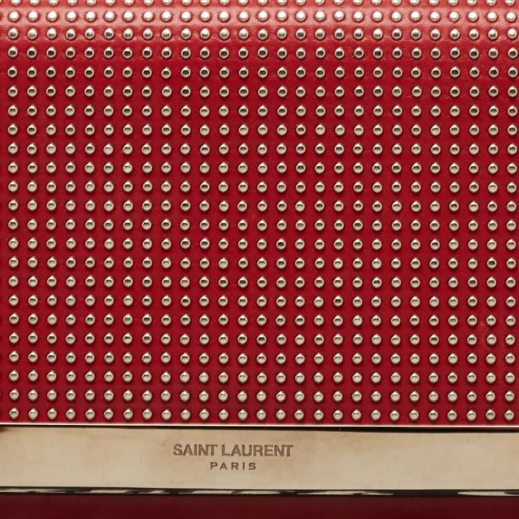 Pre Owned Saint Laurent Red Studded Leather Lutetia Clutch 
