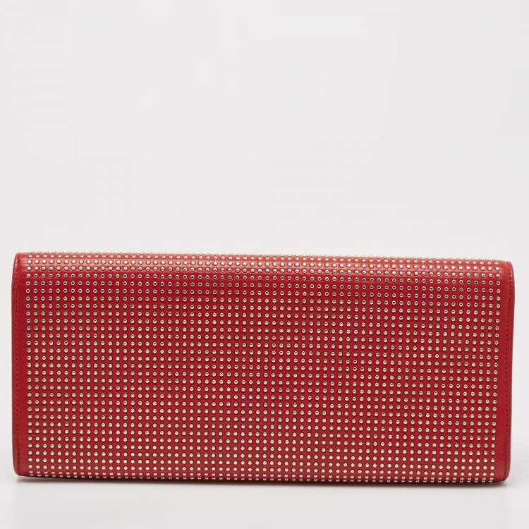 Pre Owned Saint Laurent Red Studded Leather Lutetia Clutch 