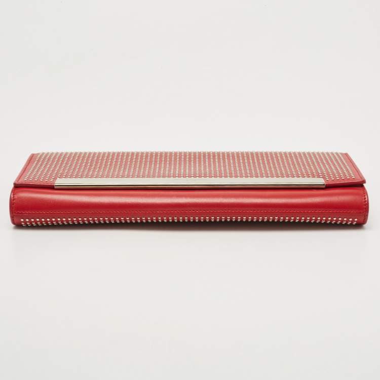 Pre Owned Saint Laurent Red Studded Leather Lutetia Clutch 