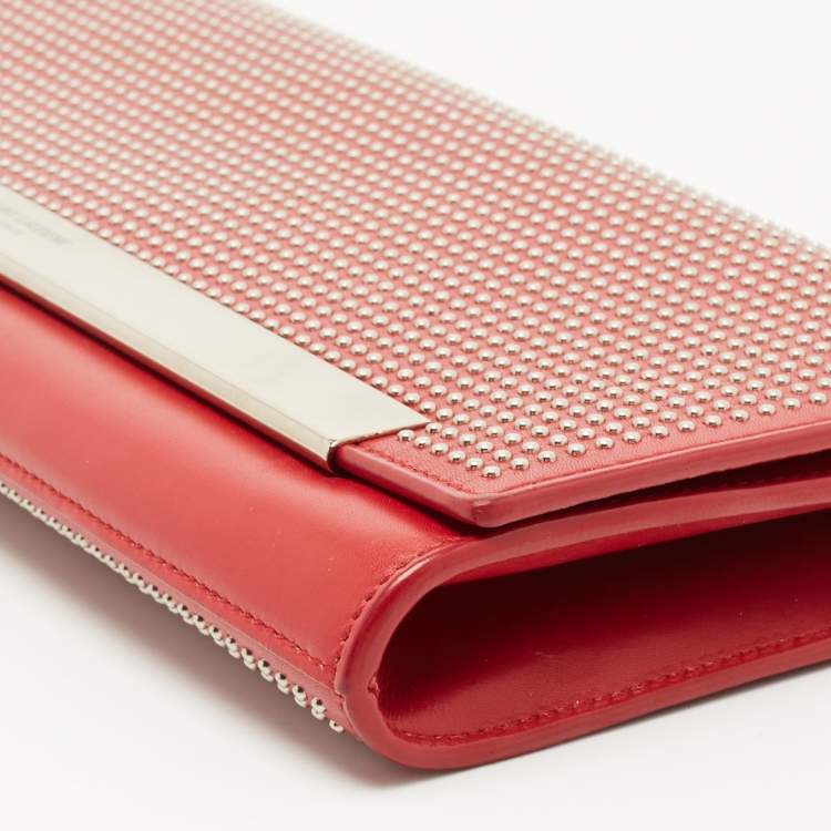 Pre Owned Saint Laurent Red Studded Leather Lutetia Clutch 