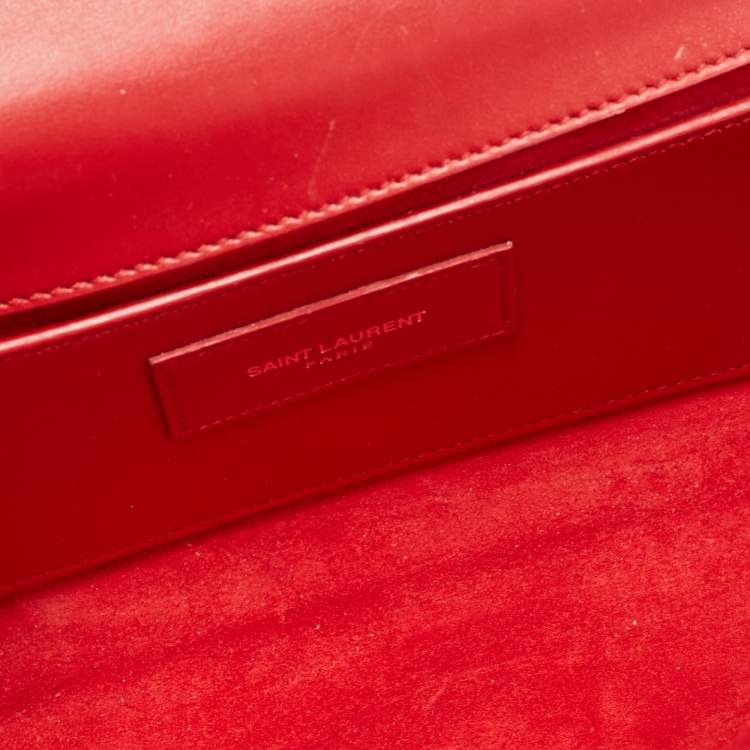 Pre Owned Saint Laurent Red Studded Leather Lutetia Clutch 