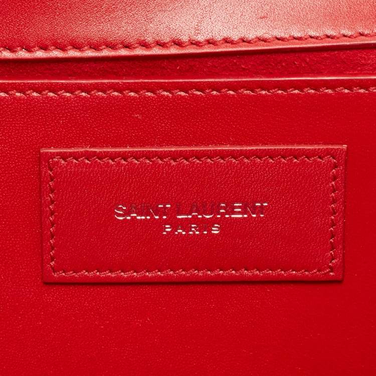 Pre Owned Saint Laurent Red Studded Leather Lutetia Clutch 