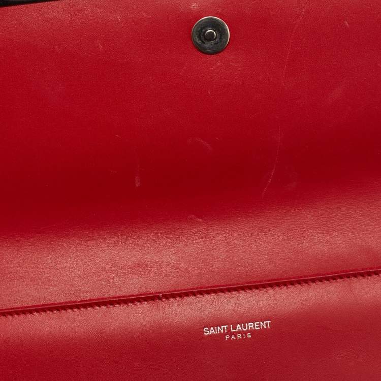 Pre Owned Saint Laurent Red Studded Leather Lutetia Clutch 