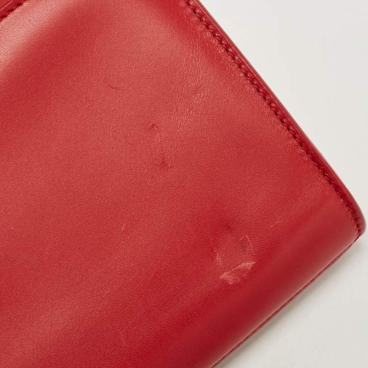 Pre Owned Saint Laurent Red Studded Leather Lutetia Clutch 