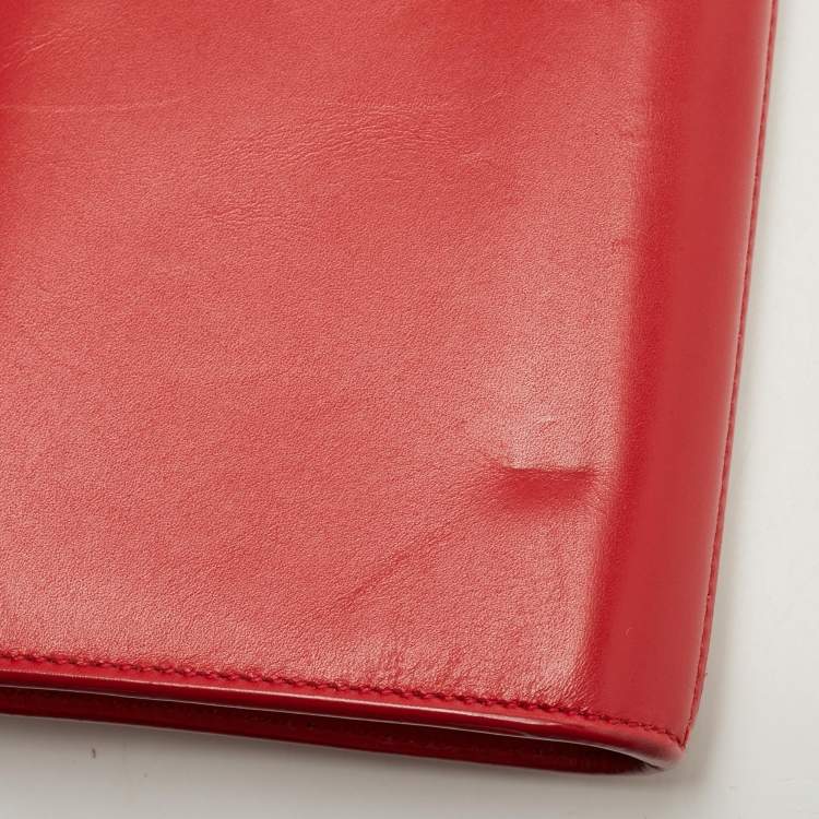 Pre Owned Saint Laurent Red Studded Leather Lutetia Clutch 