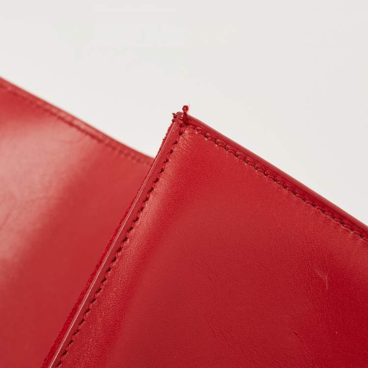 Pre Owned Saint Laurent Red Studded Leather Lutetia Clutch 