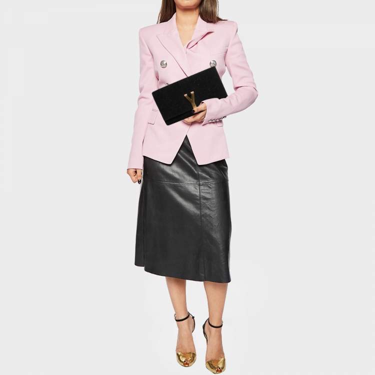 Pre Owned Saint Laurent Black Shimmer Leather Leather Y-Ligne Clutch