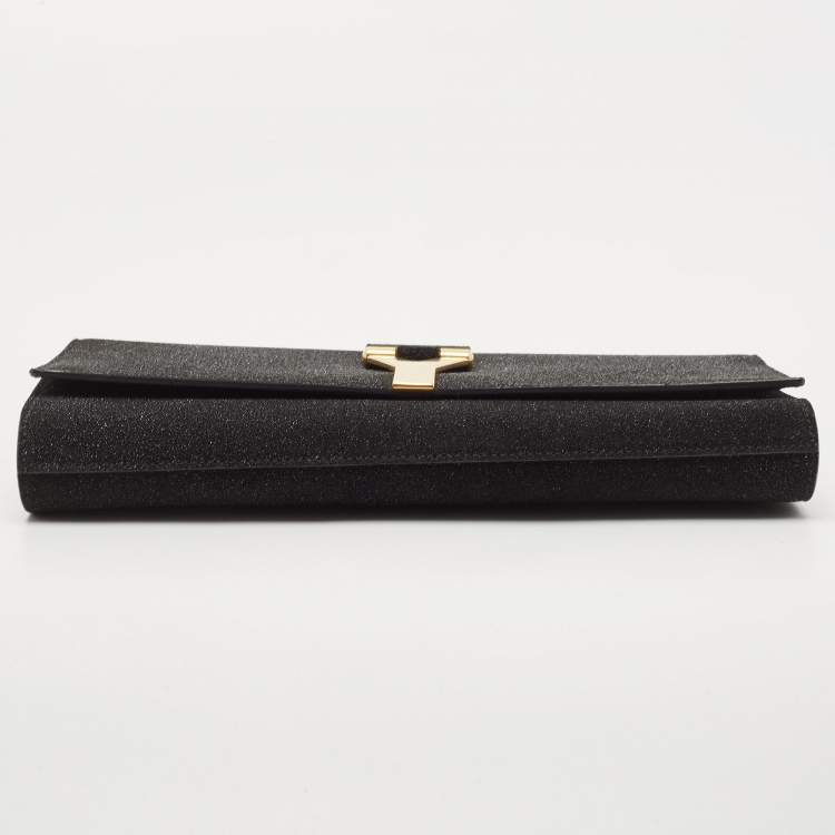 Pre Owned Saint Laurent Black Shimmer Leather Leather Y-Ligne Clutch