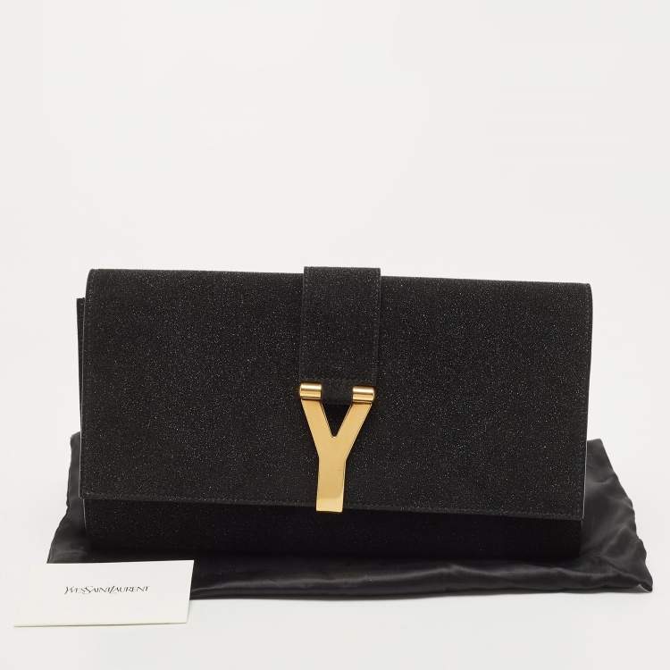 Pre Owned Saint Laurent Black Shimmer Leather Leather Y-Ligne Clutch