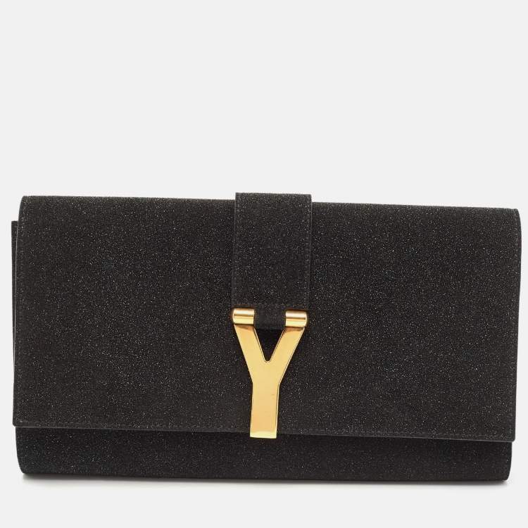 Pre Owned Saint Laurent Black Shimmer Leather Leather Y-Ligne Clutch