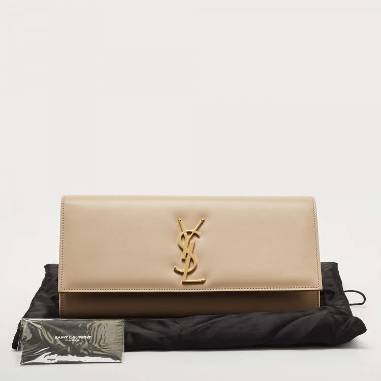 Pre Owned Saint Laurent Beige Leather Kate Clutch