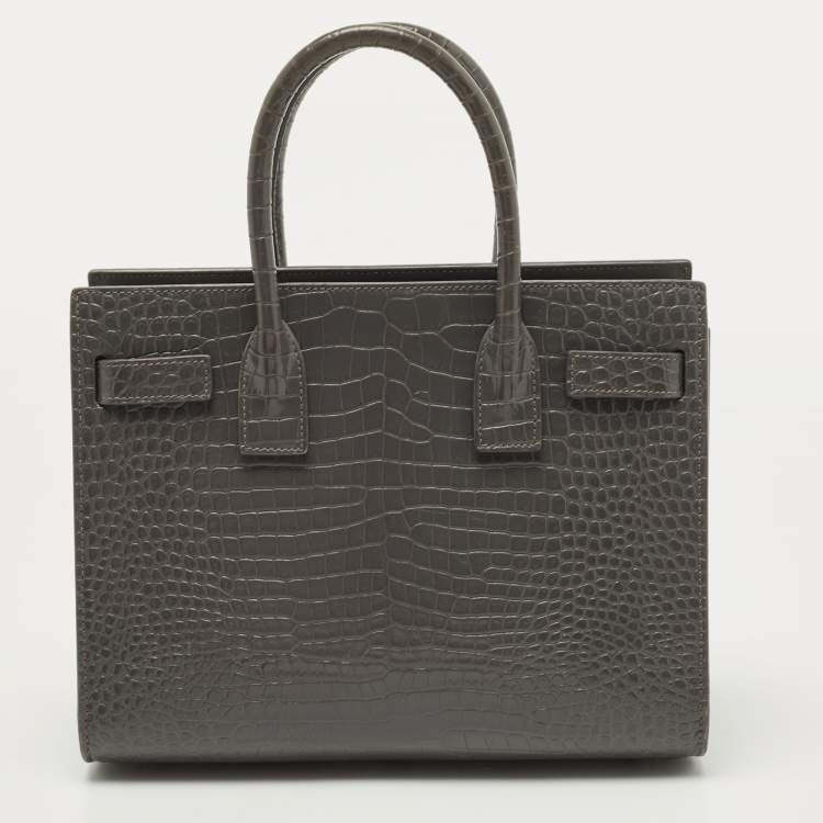 Pre Owned Saint Laurent Grey Croc Embossed Leather Baby Classic Sac De Jour Tote