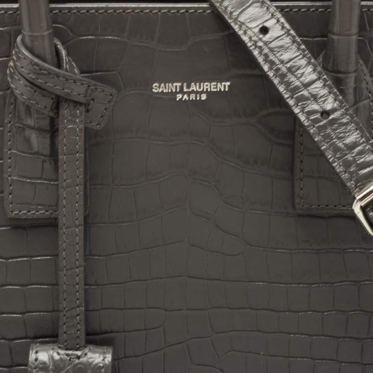 Pre Owned Saint Laurent Grey Croc Embossed Leather Baby Classic Sac De Jour Tote