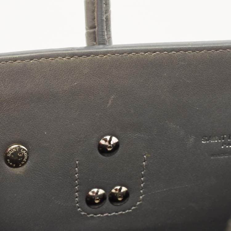 Pre Owned Saint Laurent Grey Croc Embossed Leather Baby Classic Sac De Jour Tote