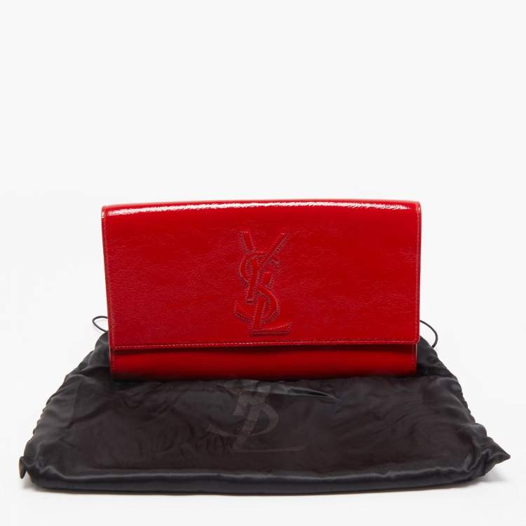 Pre Owned Yves Saint Laurent Red Patent Leather Belle De Jour Flap Clutch